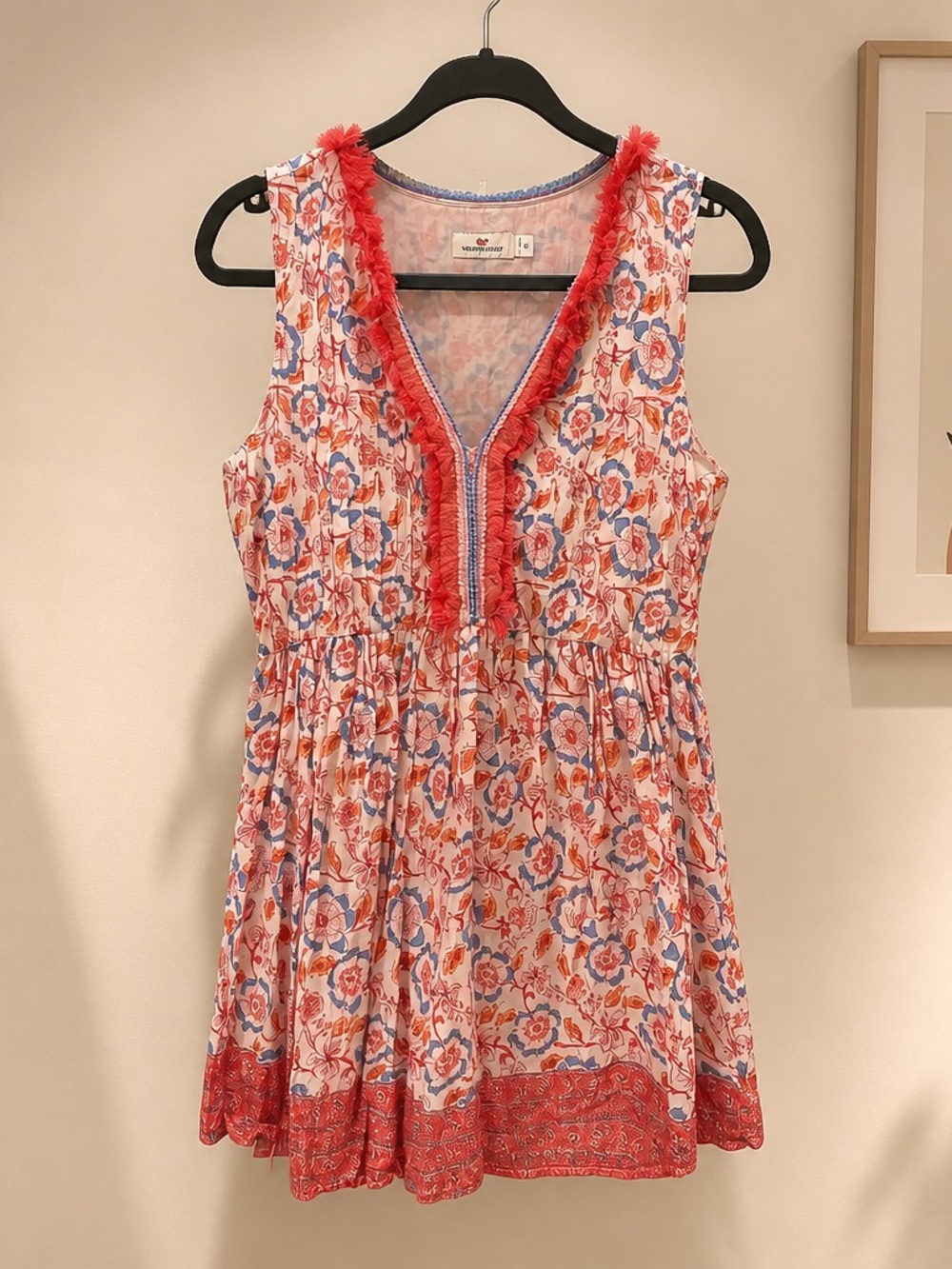 Vineyard Vines Coral and Blue Floral V-Neck Girls' Dress